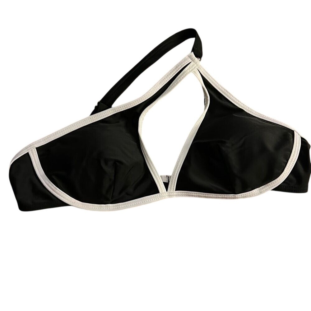 Black‎ White Trim Halter Neck Bikini Top. Size Medium.